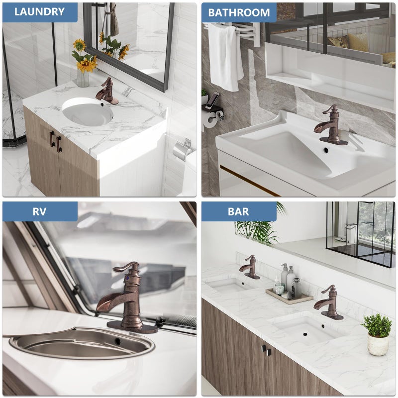 Homevacious Bathroom Faucet Copper Waterfall Bathroom Sink Faucets with Single Handle Rustic Vanity Farmhouse RV Faucet Suitable for 1 or 3 Holes with Pop-up Drain Deck Plate Hose - Image 3